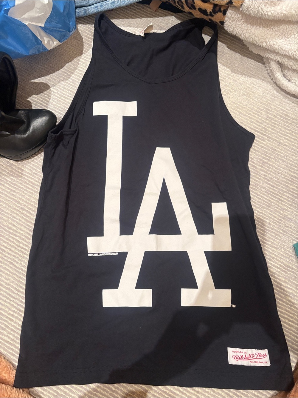 Mitchell & Ness Black Tank Top with White LA Logo